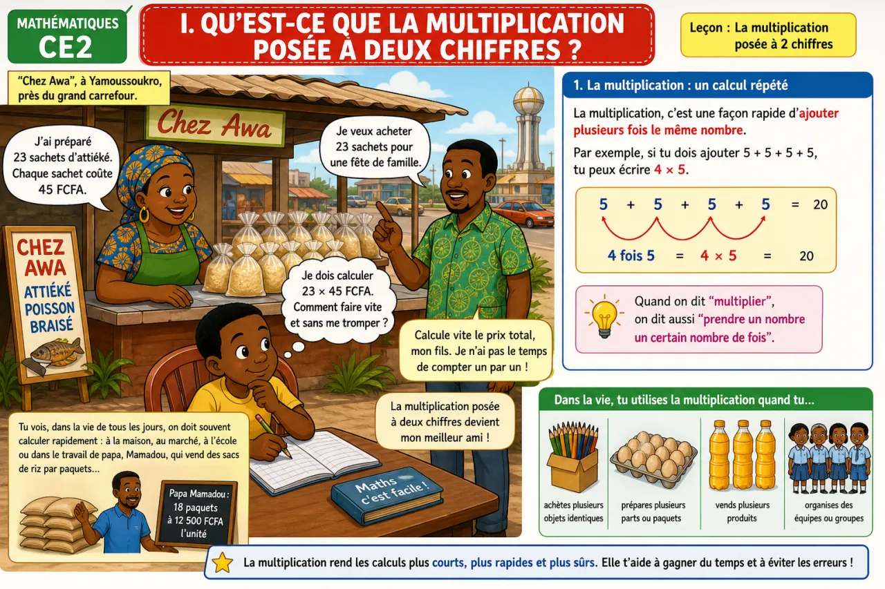 La multiplication posée à 2 chiffres — illustration
