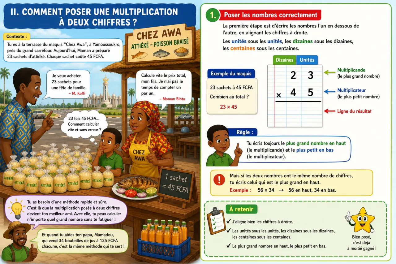 La multiplication posée à 2 chiffres — illustration
