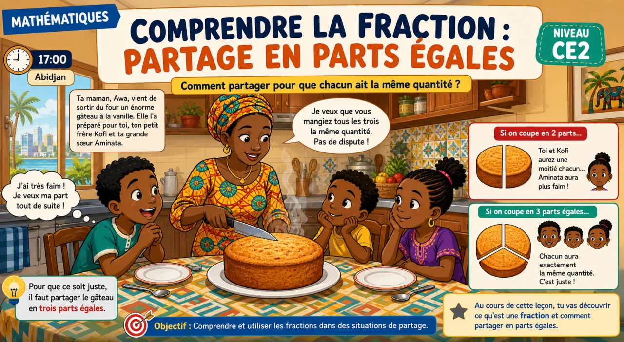 Comprendre la fraction : partage en parts égales