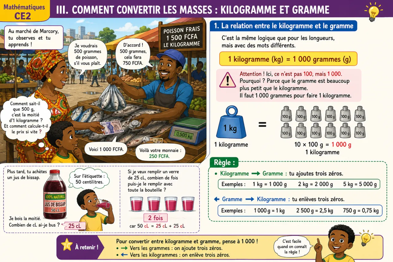 Convertir des mesures (m/cm, kg/g, l/cl) — illustration