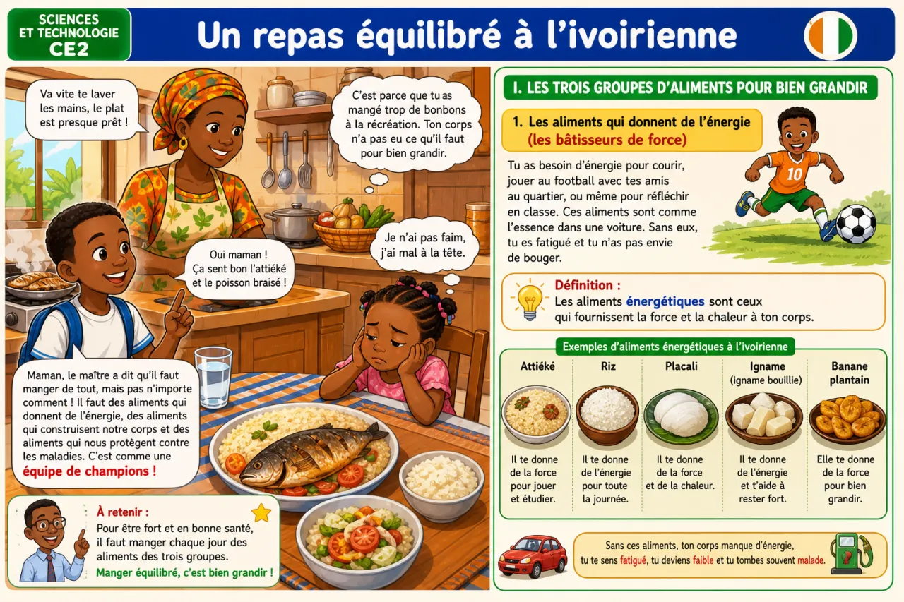 Un repas équilibré à l'ivoirienne — illustration