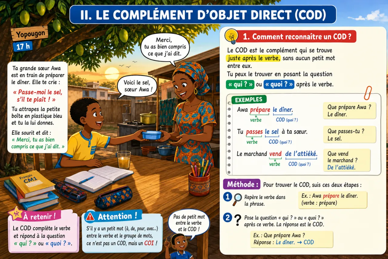 Les compléments d'objet direct et indirect (COD, COI) — illustration