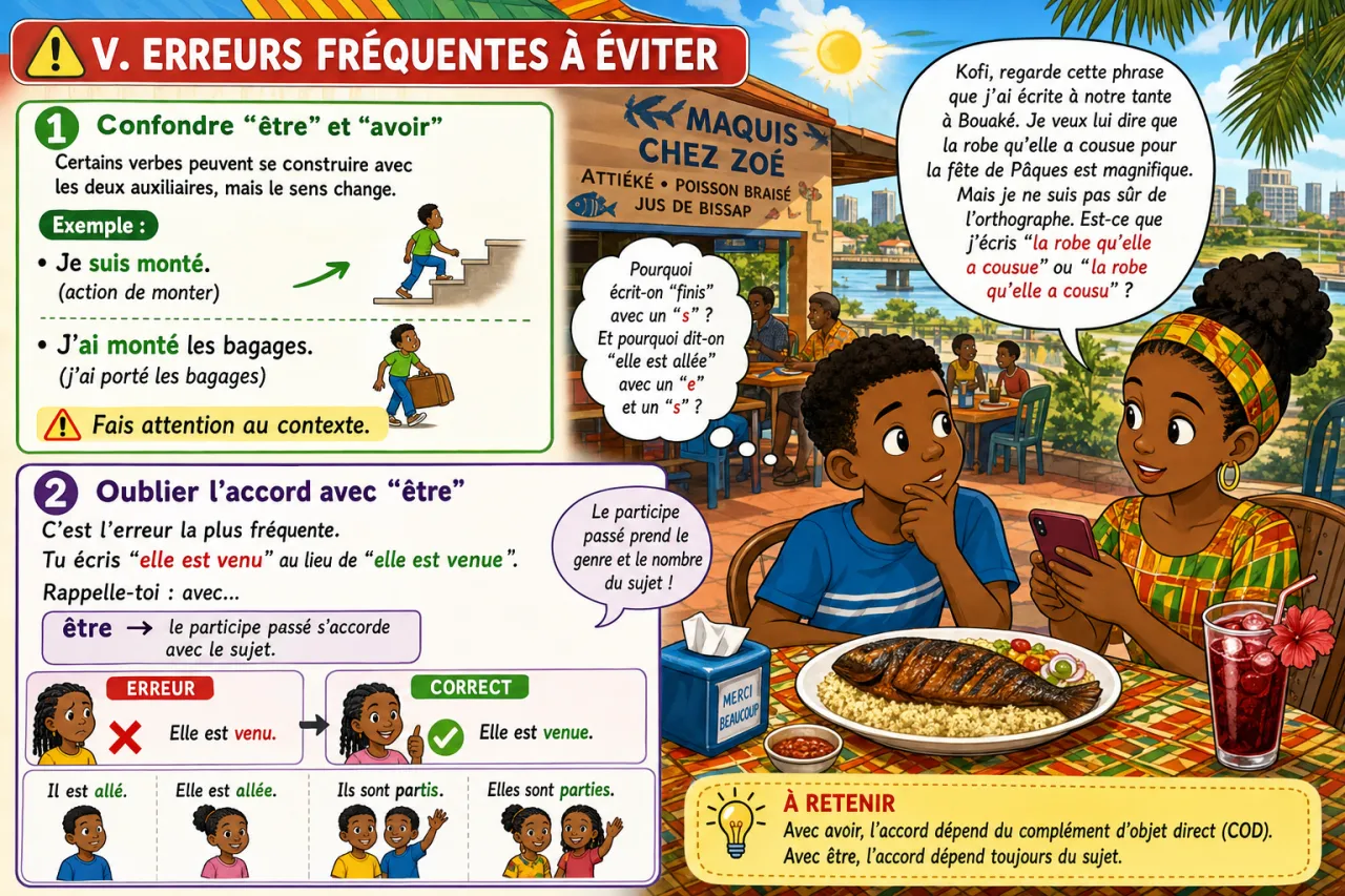 L'accord du participe passé avec être et avoir — illustration