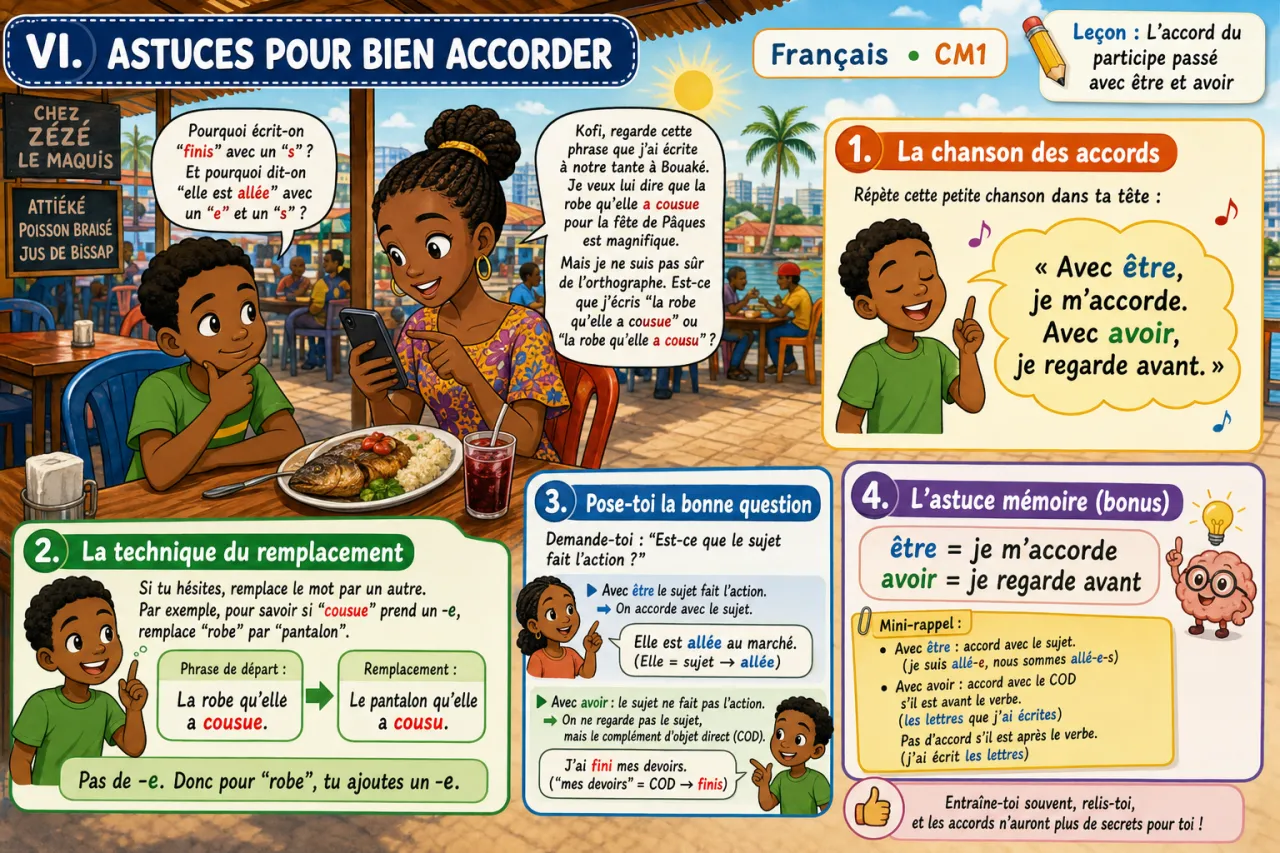 L'accord du participe passé avec être et avoir — illustration