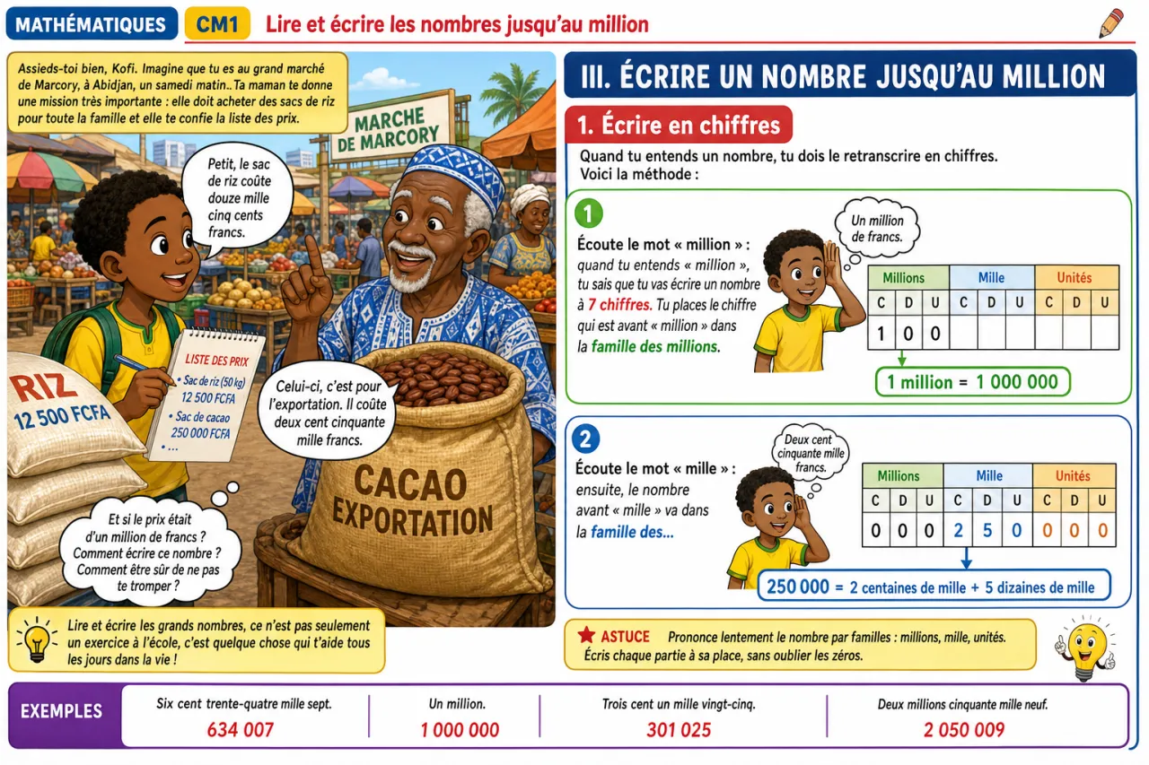 Lire et écrire les nombres jusqu'au million — illustration