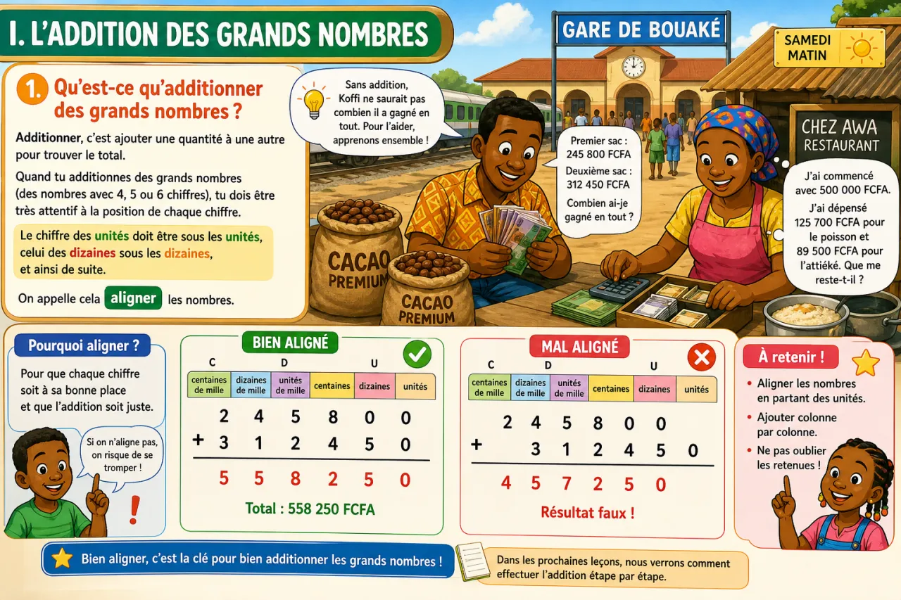 Addition et soustraction de grands nombres — illustration