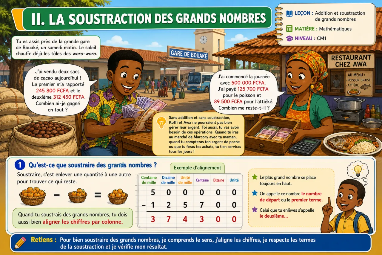 Addition et soustraction de grands nombres — illustration