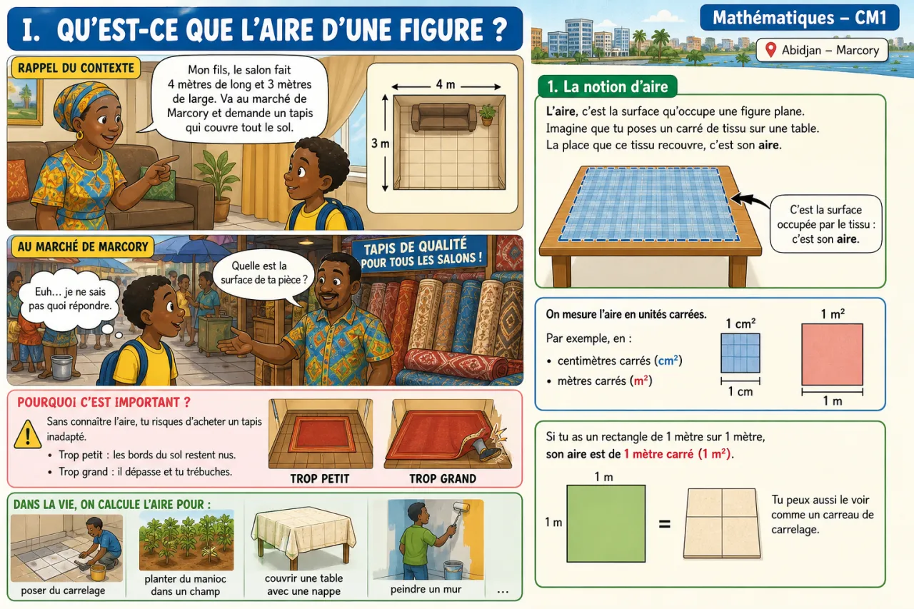 Calculer l'aire du rectangle et du carré — illustration