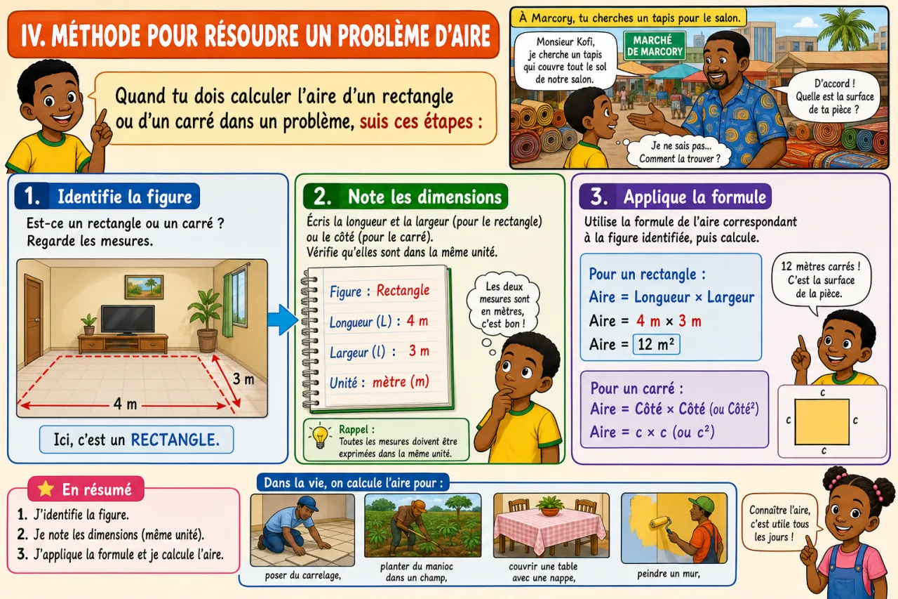 Calculer l'aire du rectangle et du carré — illustration