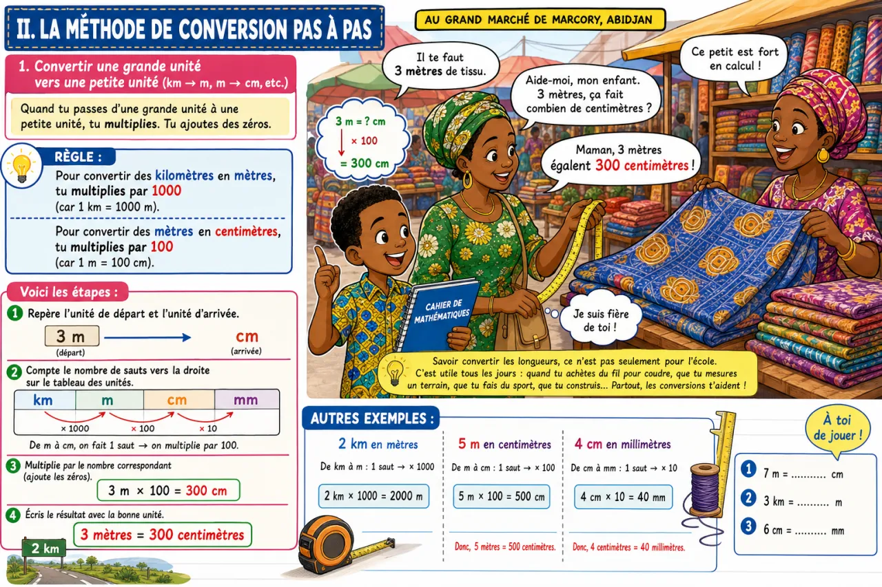 Convertir des longueurs (km, m, cm, mm) — illustration