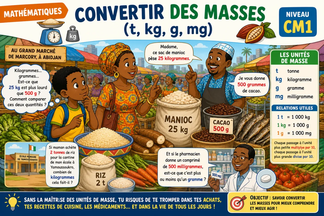 Convertir des masses (t, kg, g, mg)