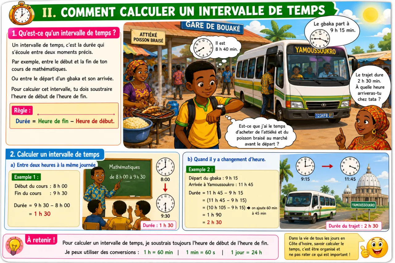 Convertir des durées et calculer des intervalles de temps — illustration