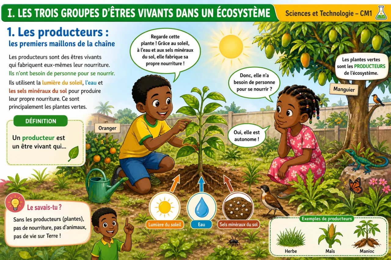 Les producteurs, consommateurs et décomposeurs — illustration
