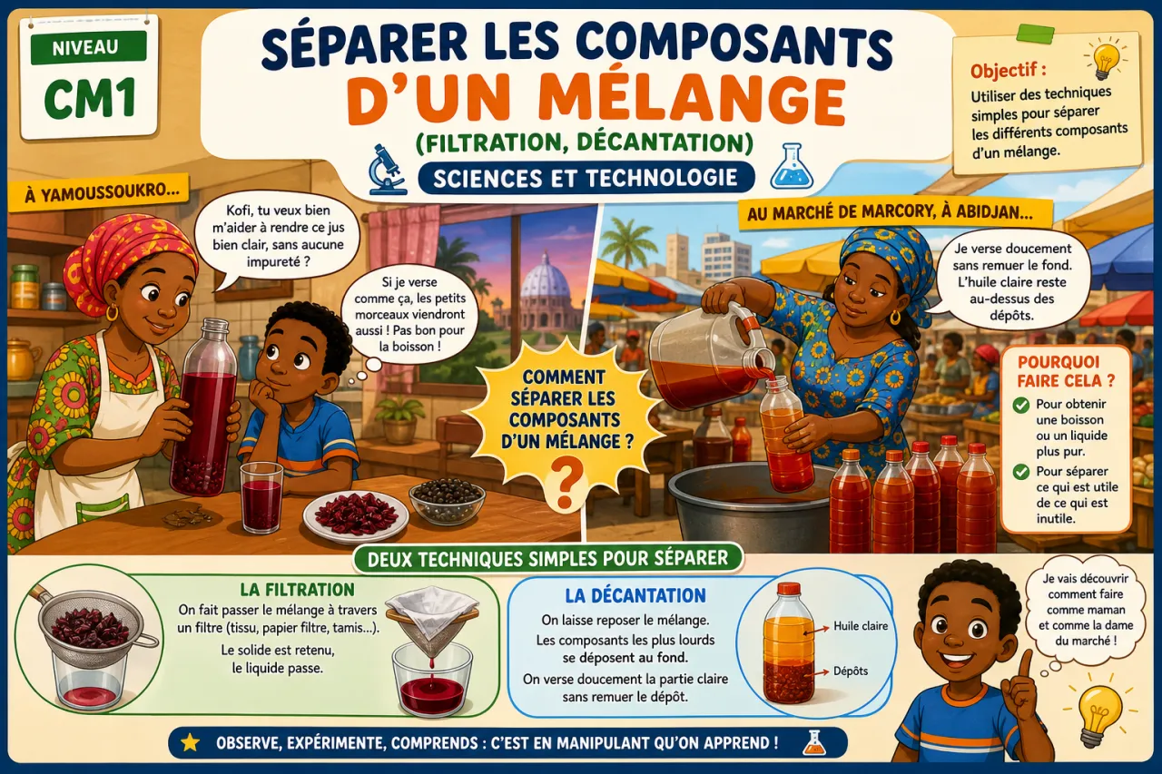 Séparer les composants d'un mélange (filtration, décantation)
