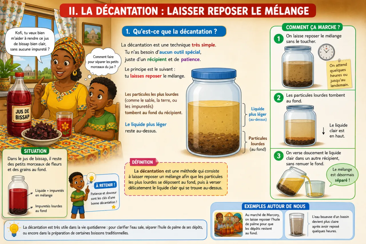 Séparer les composants d'un mélange (filtration, décantation) — illustration
