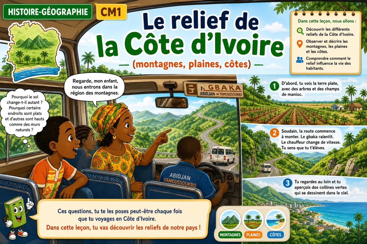 Le relief de la Côte d'Ivoire (montagnes, plaines, côtes)