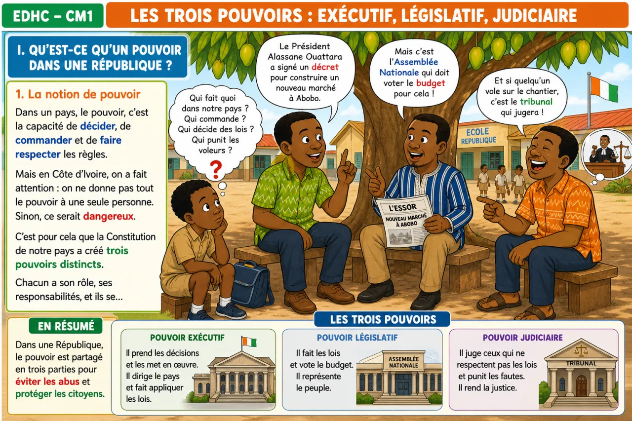 Les trois pouvoirs : exécutif, législatif, judiciaire — illustration