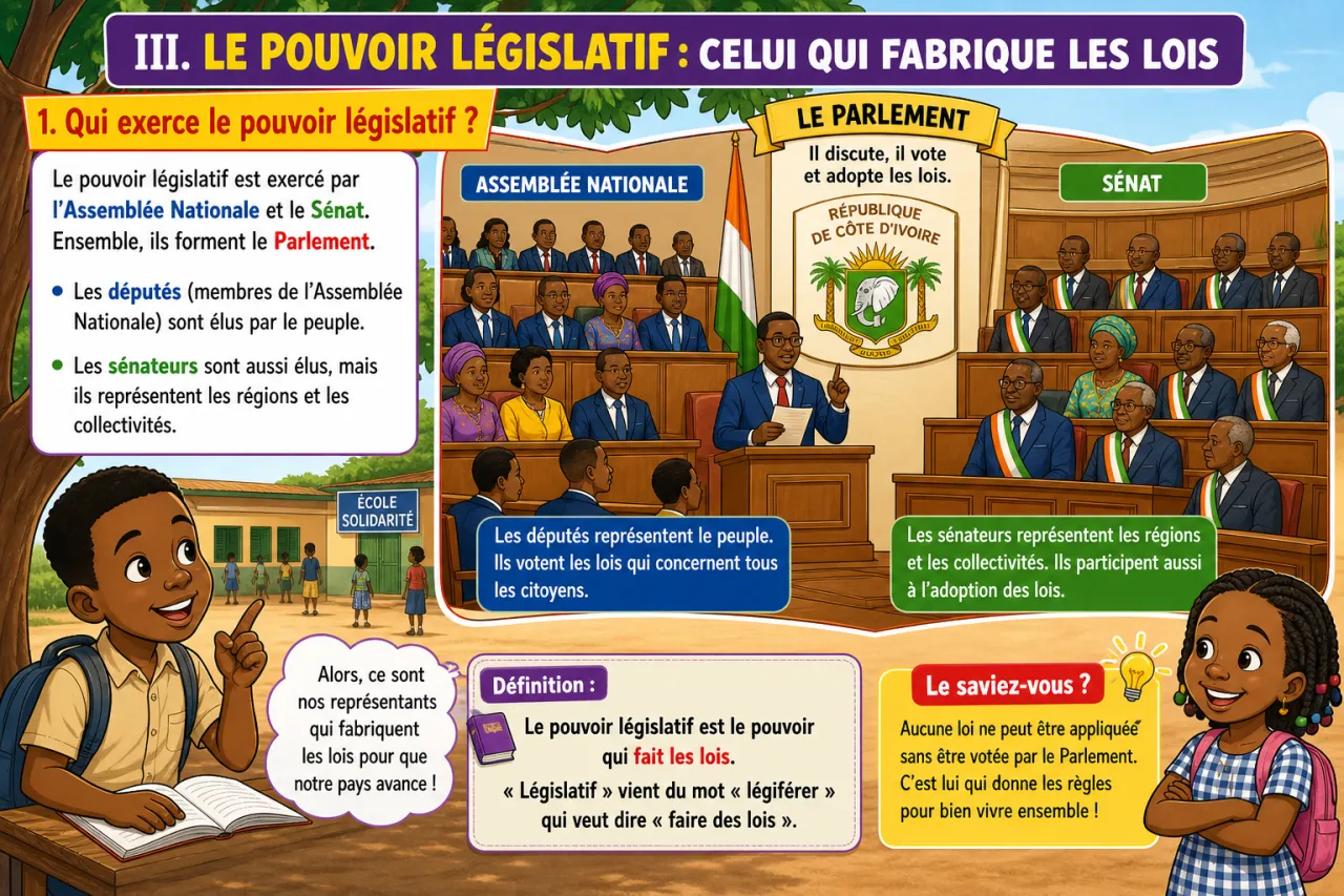 Les trois pouvoirs : exécutif, législatif, judiciaire — illustration
