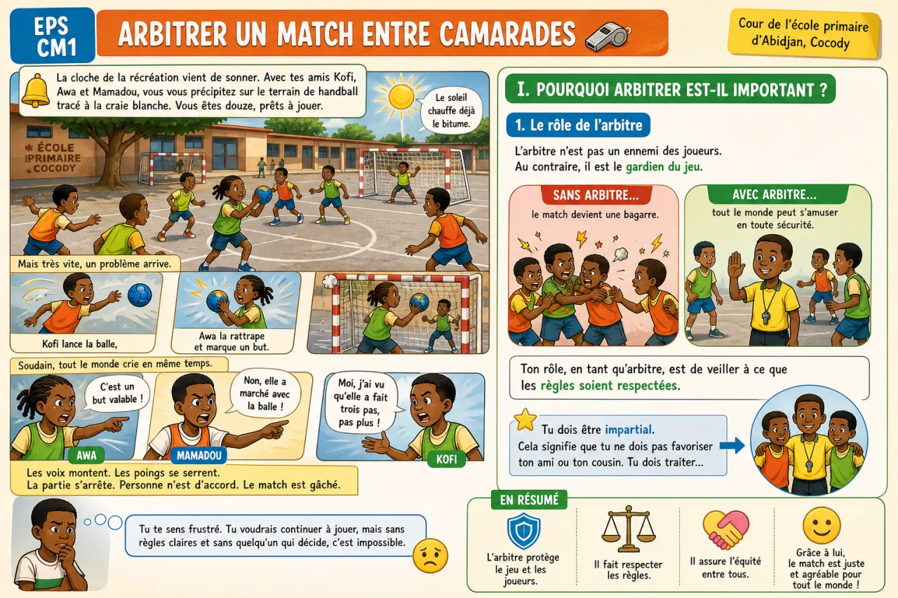 Arbitrer un match entre camarades — illustration