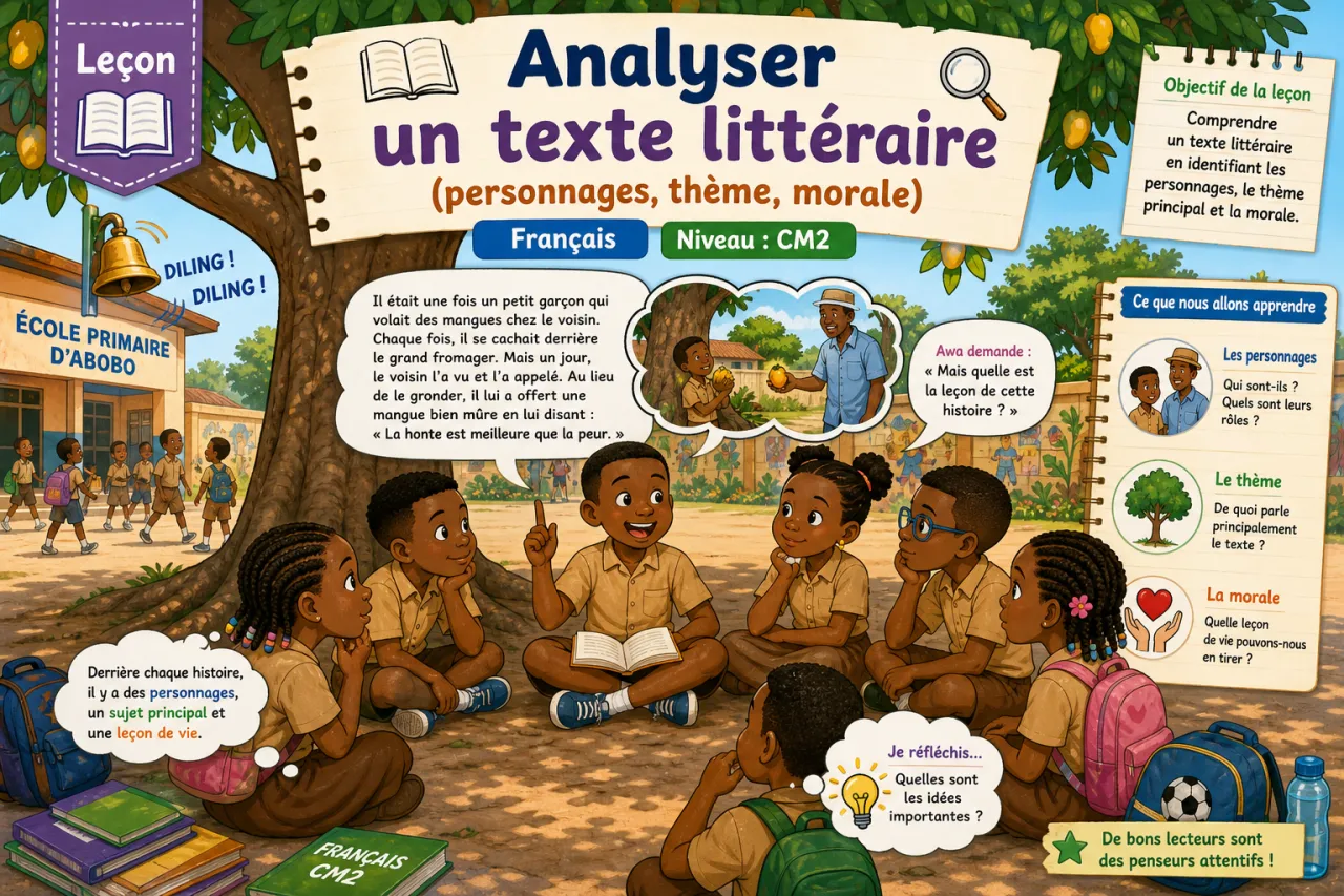 Analyser un texte littéraire (personnages, thème, morale)