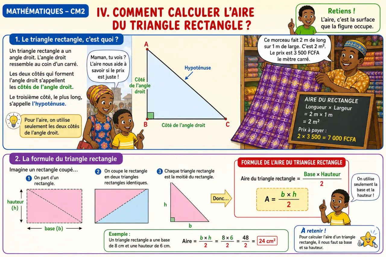 Calculer l'aire du rectangle, du triangle et du carré — illustration