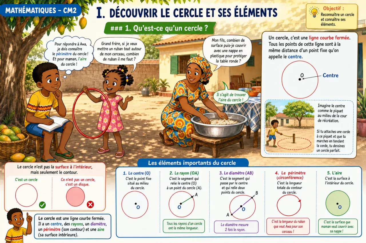 Calculer l'aire et le périmètre du cercle — illustration