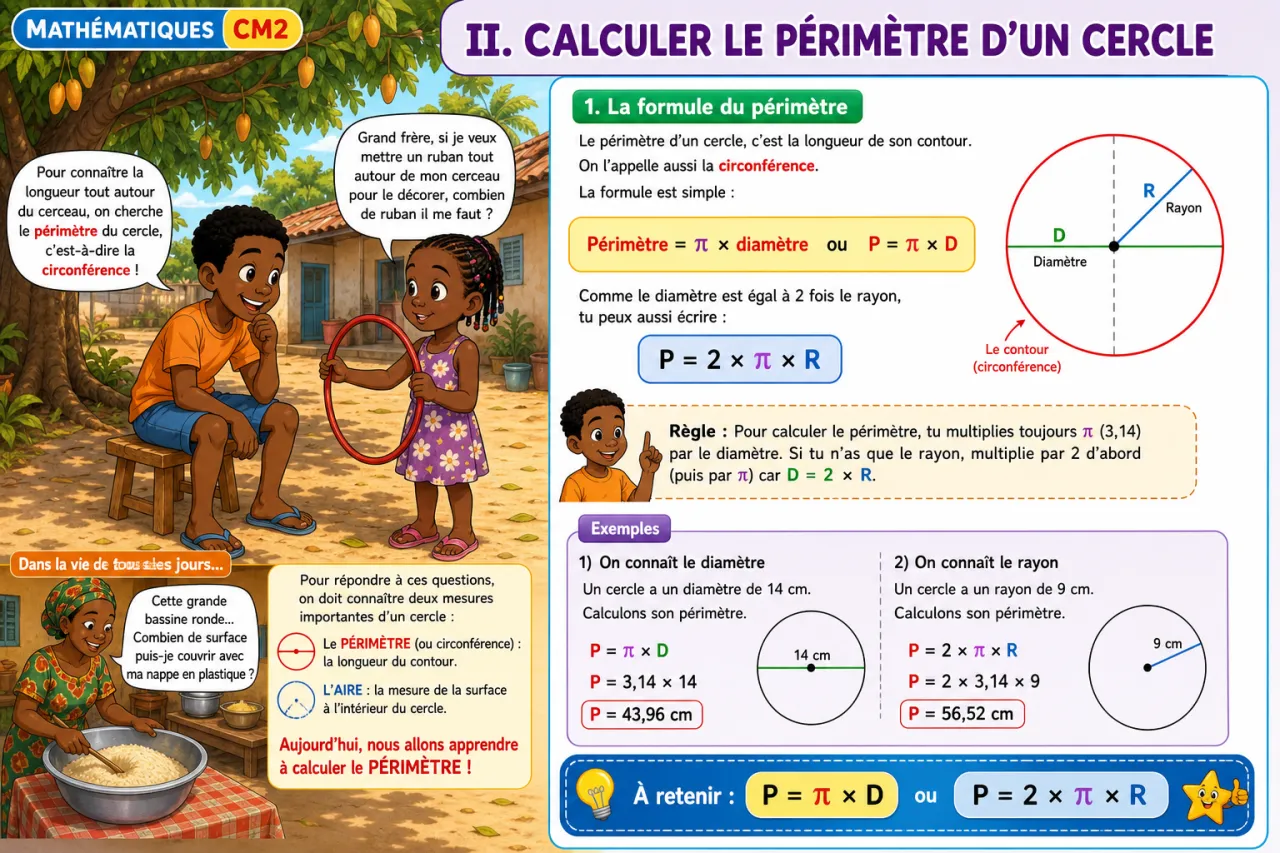 Calculer l'aire et le périmètre du cercle — illustration