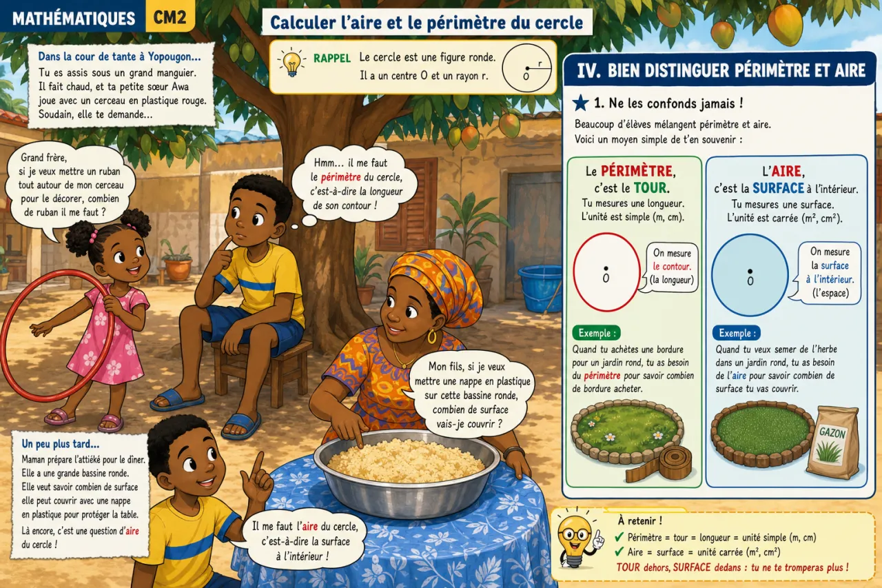 Calculer l'aire et le périmètre du cercle — illustration