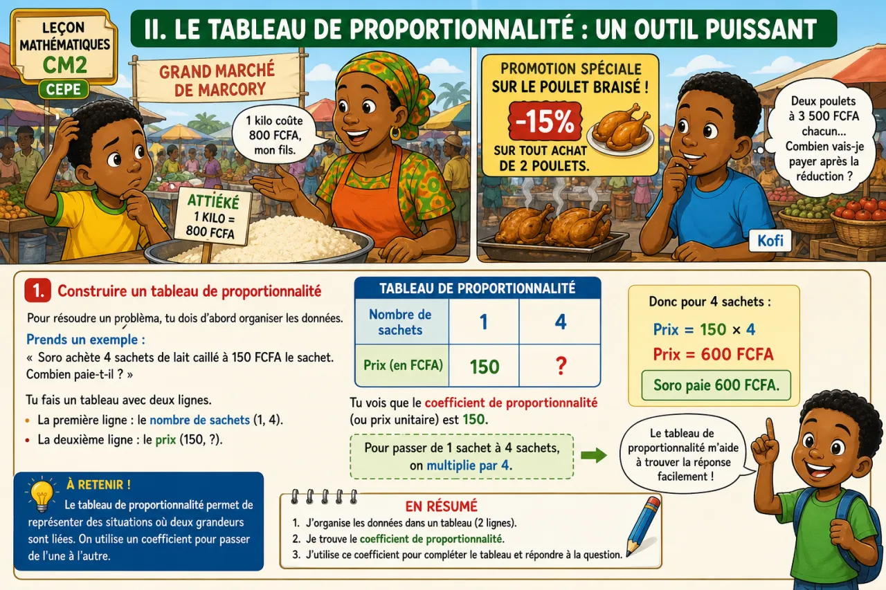 Problèmes de proportionnalité et de pourcentage (CEPE) — illustration