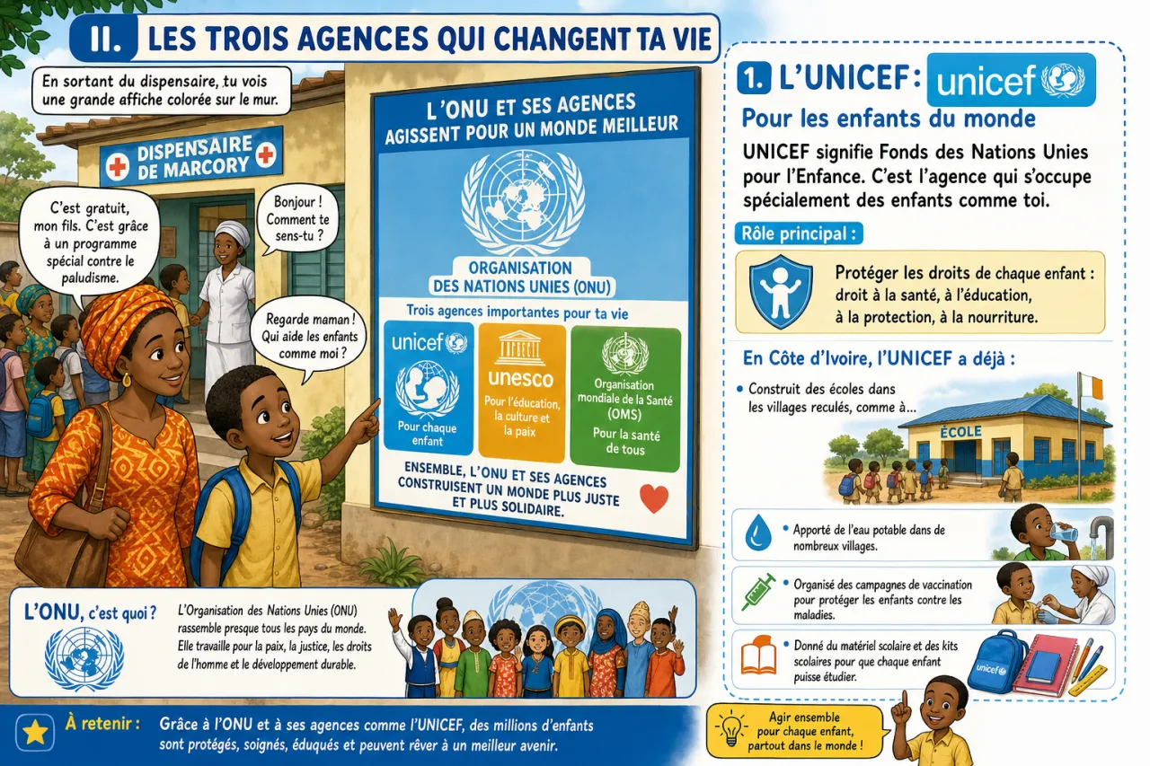 L'ONU et ses agences (UNICEF, UNESCO, OMS) — illustration