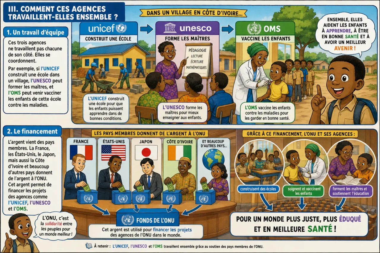 L'ONU et ses agences (UNICEF, UNESCO, OMS) — illustration
