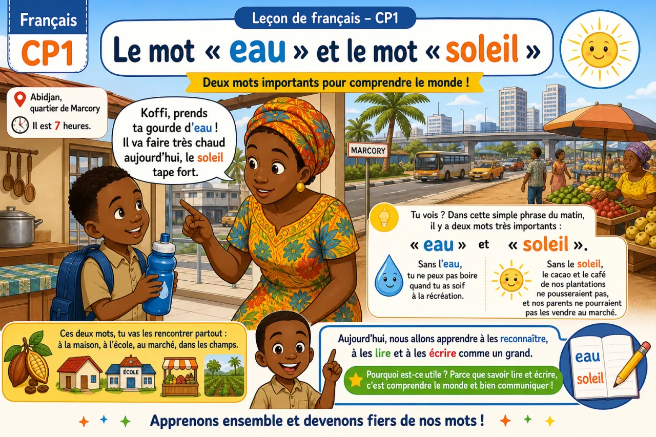 Le mot « eau » et le mot « soleil »