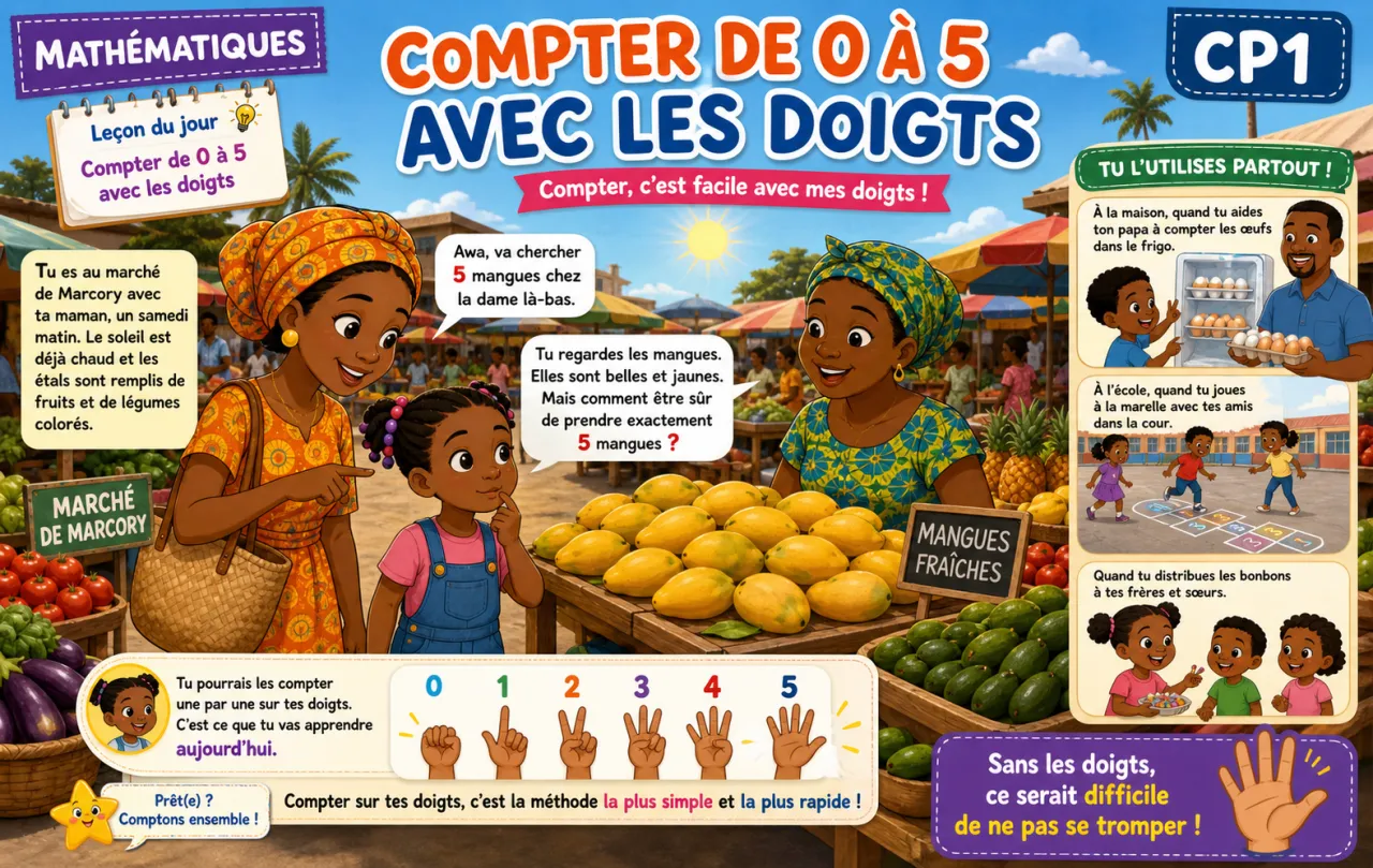 Compter de 0 à 5 avec les doigts