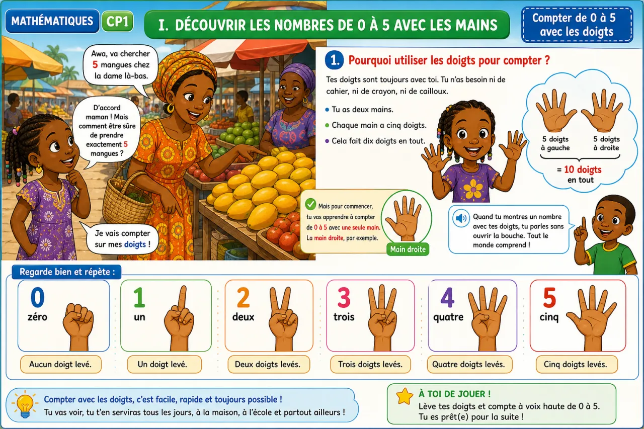 Compter de 0 à 5 avec les doigts — illustration