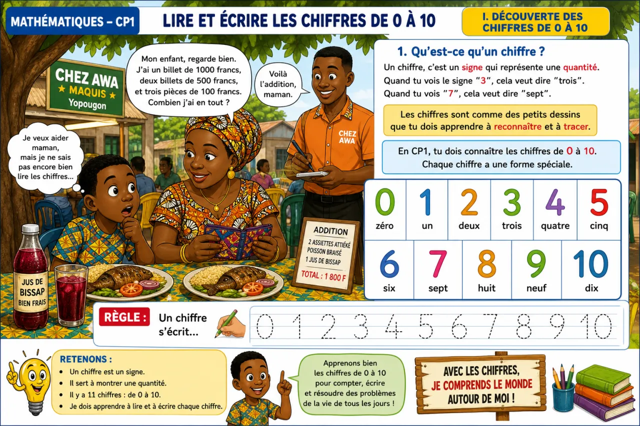 Lire et écrire les chiffres de 0 à 10 — illustration