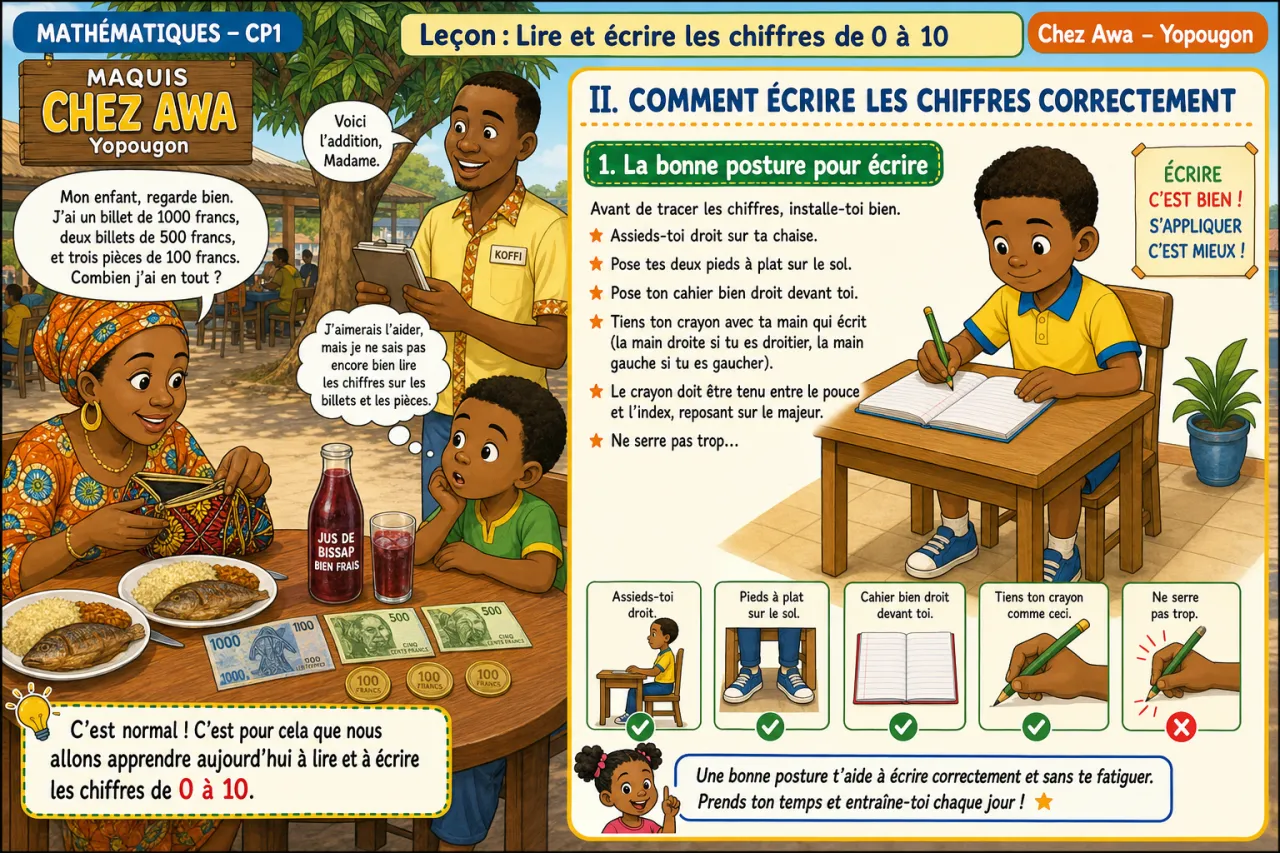 Lire et écrire les chiffres de 0 à 10 — illustration