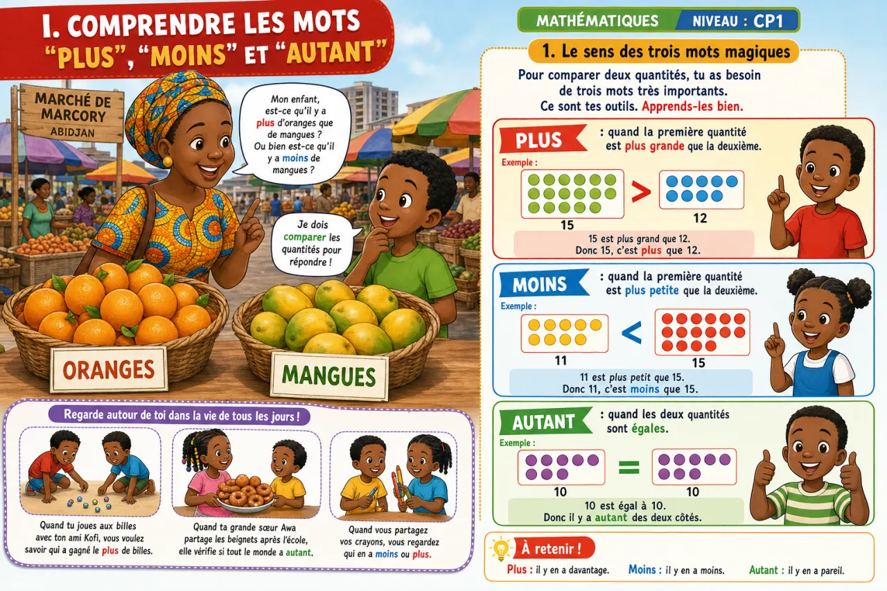 Comparer des quantités : plus, moins, autant — illustration