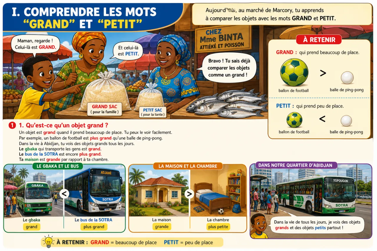 Grand, petit, long, court : comparer des objets — illustration