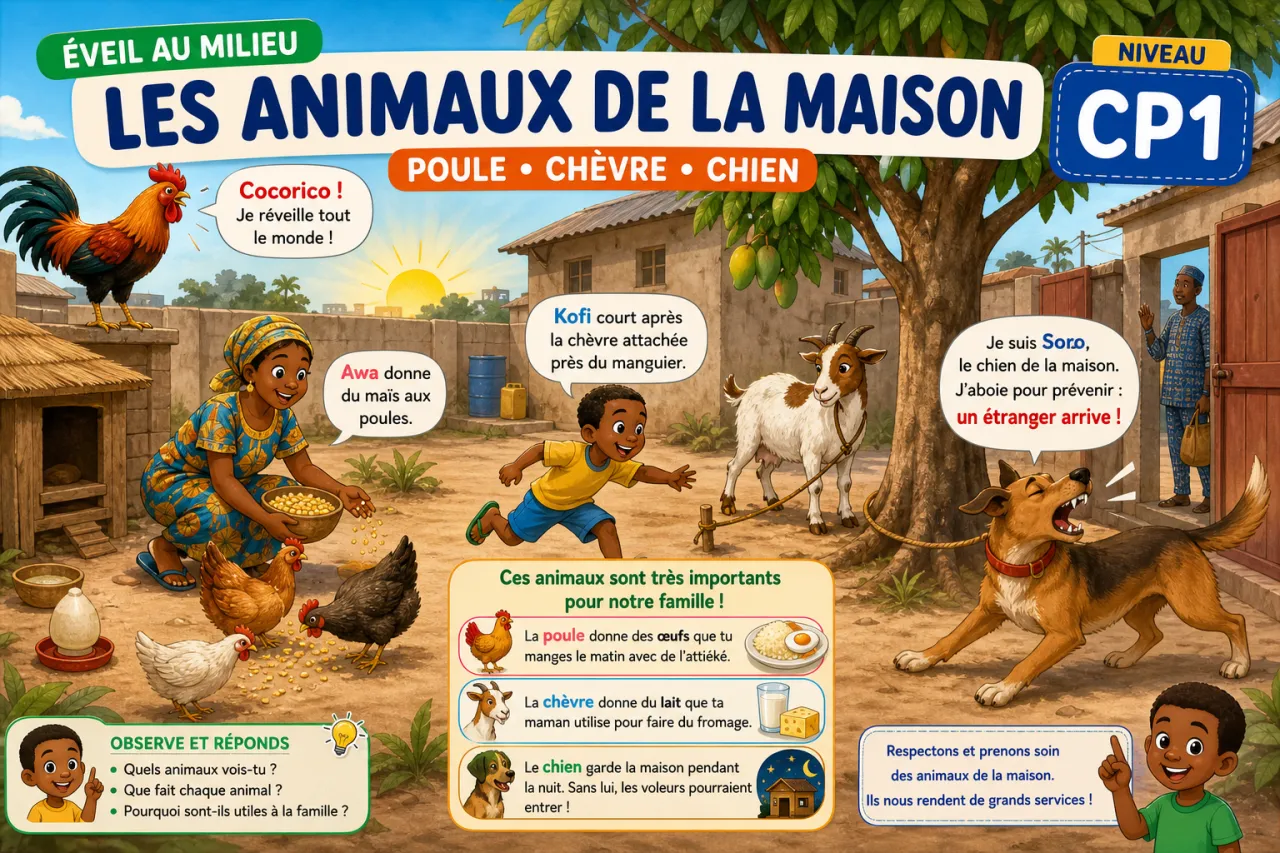 Les animaux de la maison (poule, chèvre, chien)