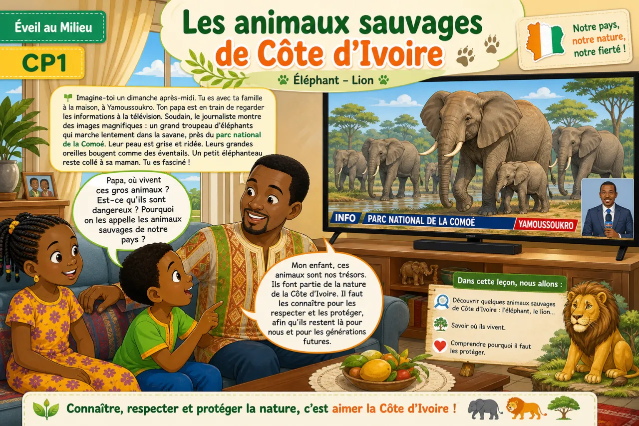 Les animaux sauvages de Côte d'Ivoire (éléphant, lion)