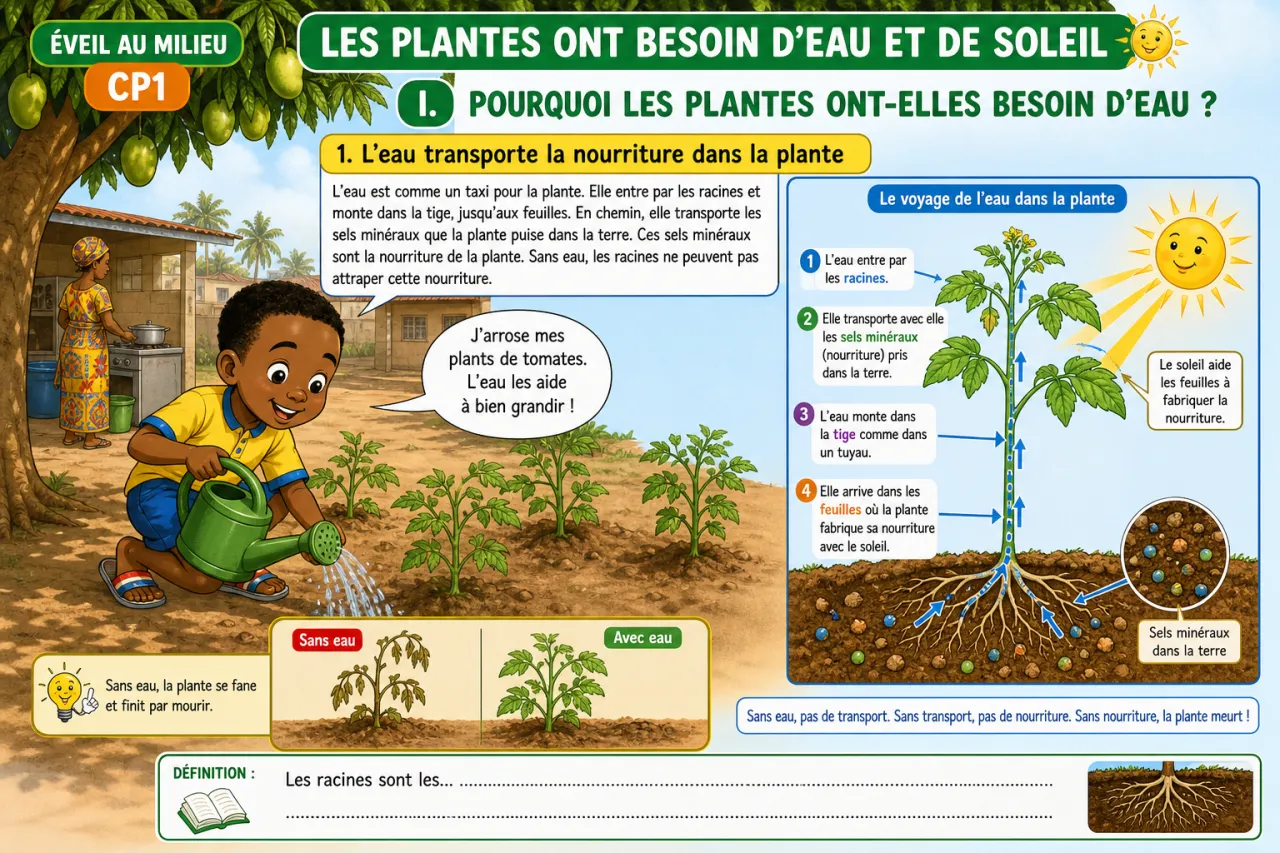 Les plantes ont besoin d'eau et de soleil — illustration