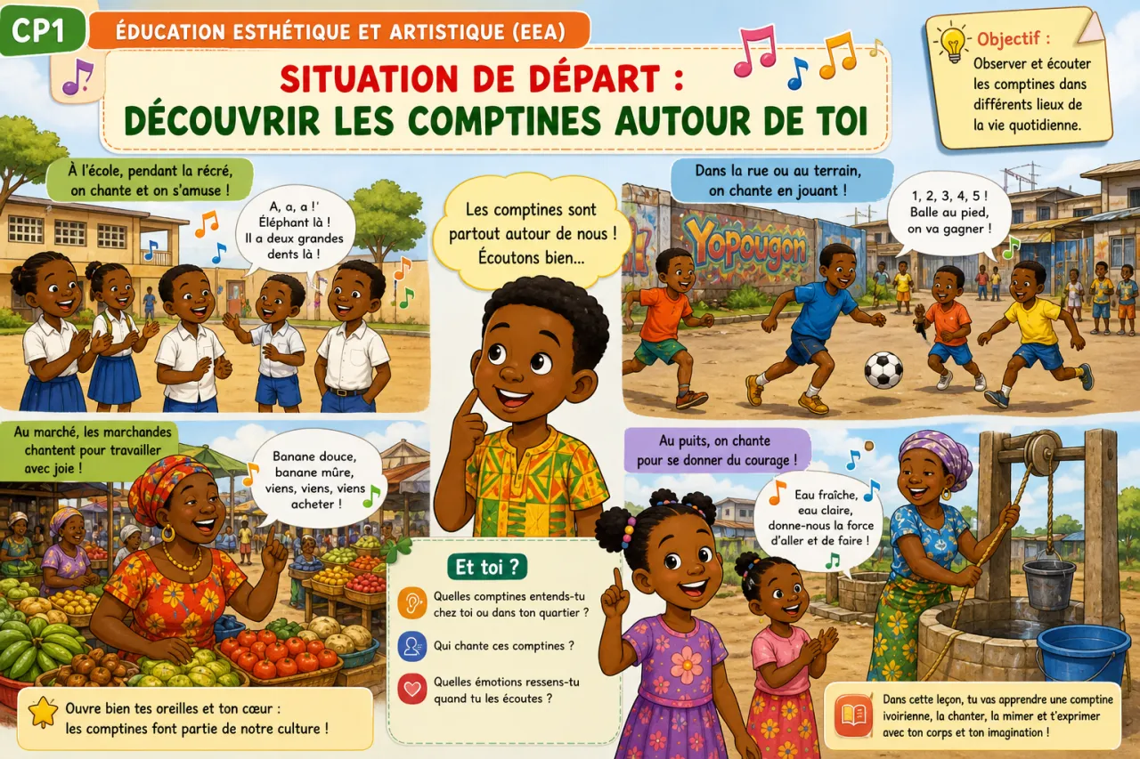 Apprendre une comptine ivoirienne simple — illustration
