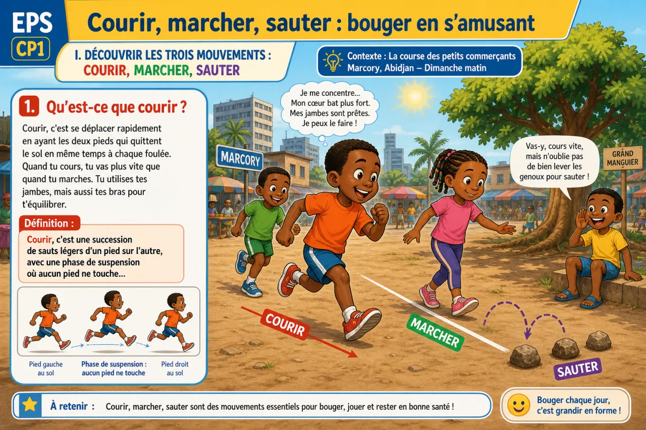 Courir, marcher, sauter : bouger en s'amusant — illustration