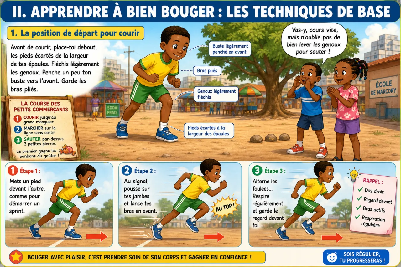 Courir, marcher, sauter : bouger en s'amusant — illustration