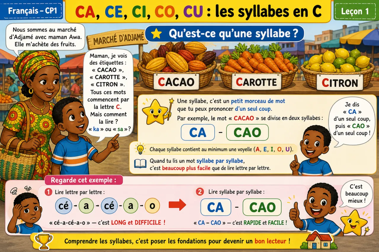 Ca, ce, ci, co, cu : les syllabes en C — illustration