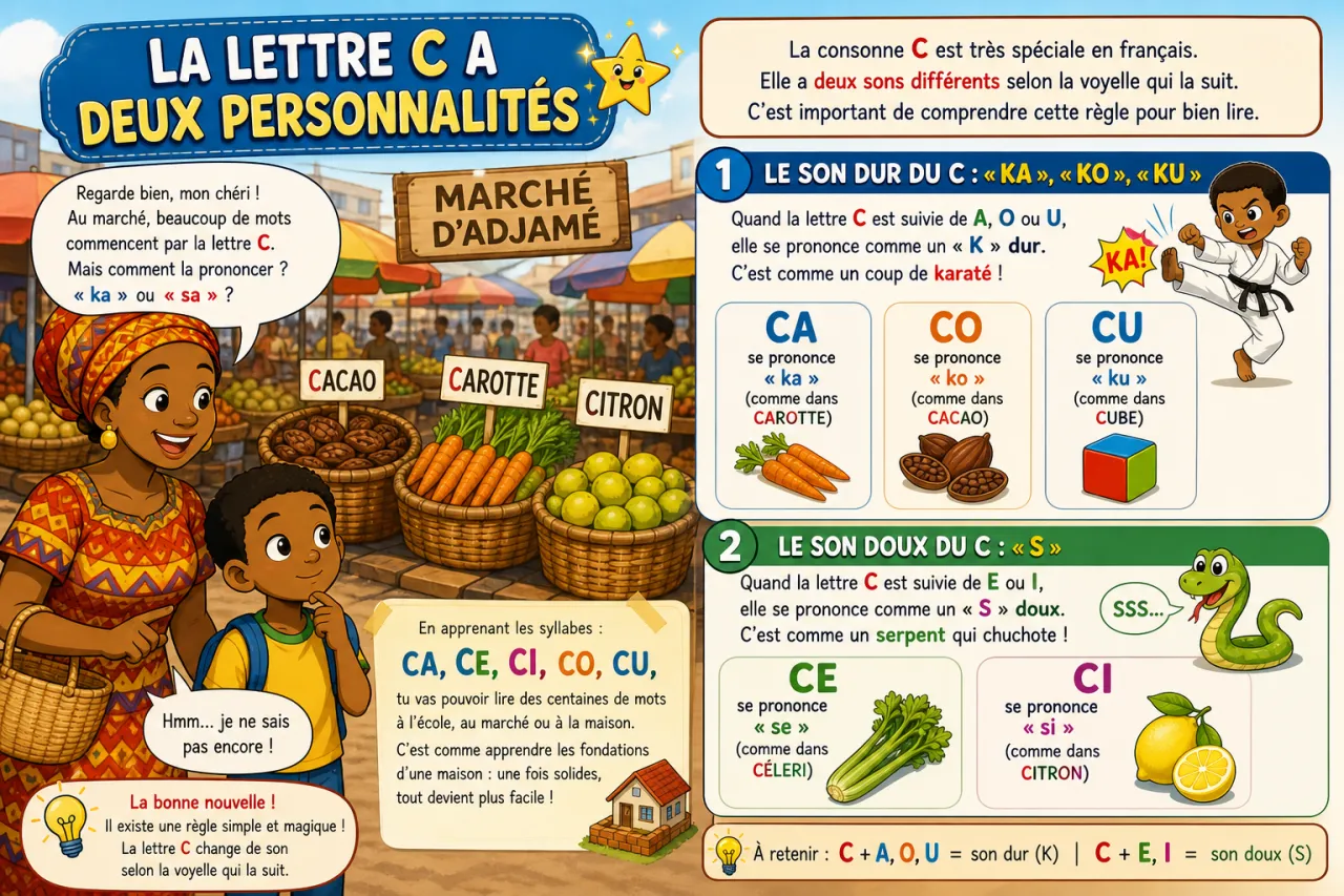 Ca, ce, ci, co, cu : les syllabes en C — illustration