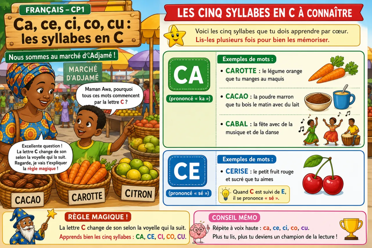 Ca, ce, ci, co, cu : les syllabes en C — illustration