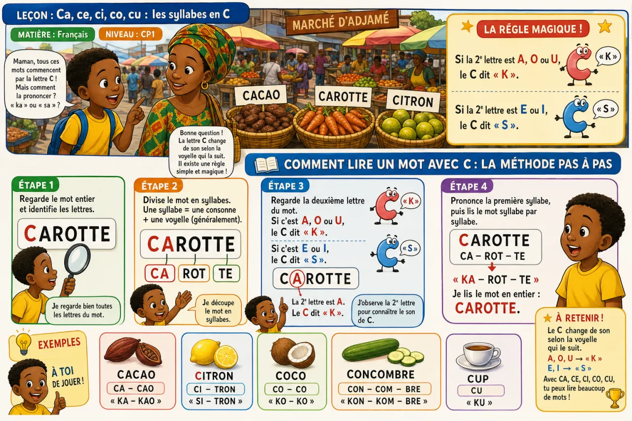 Ca, ce, ci, co, cu : les syllabes en C — illustration