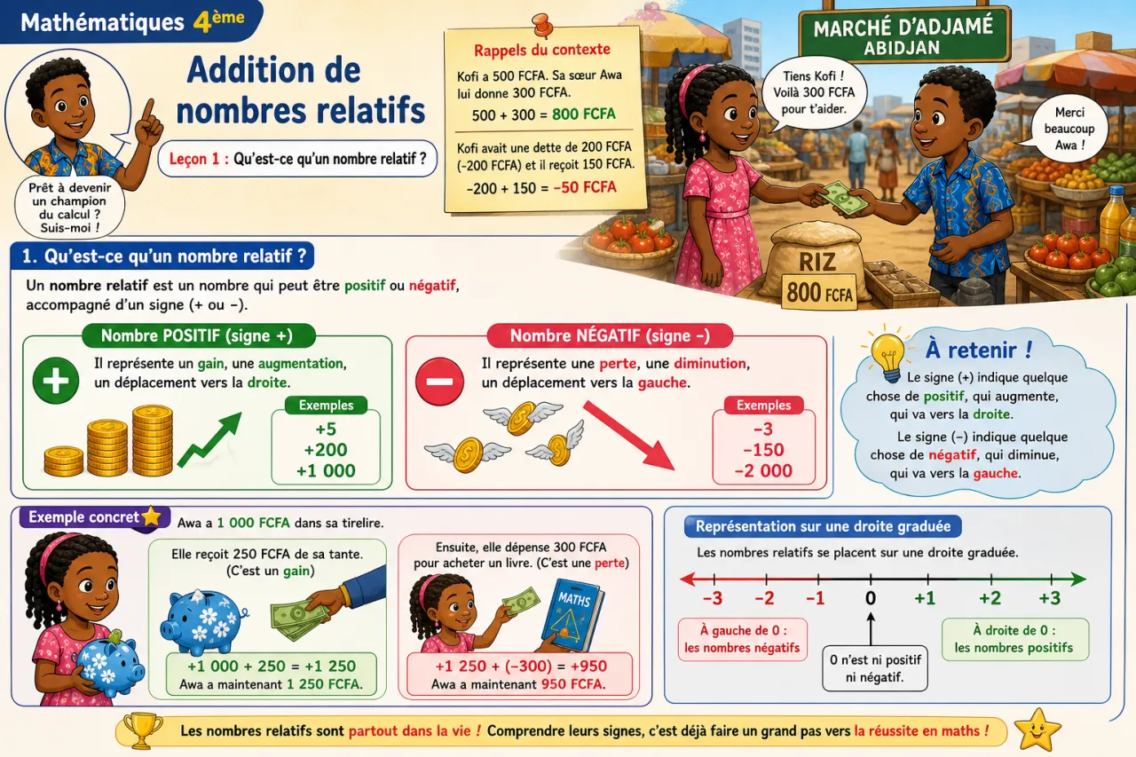 Addition de nombres relatifs — illustration