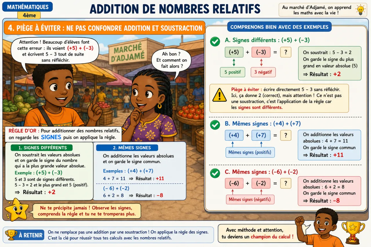 Addition de nombres relatifs — illustration
